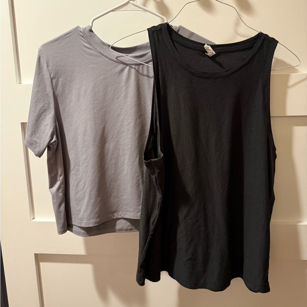 Set of Black Tank and Gray Oversized Athletic Layering Tops Athletic Works